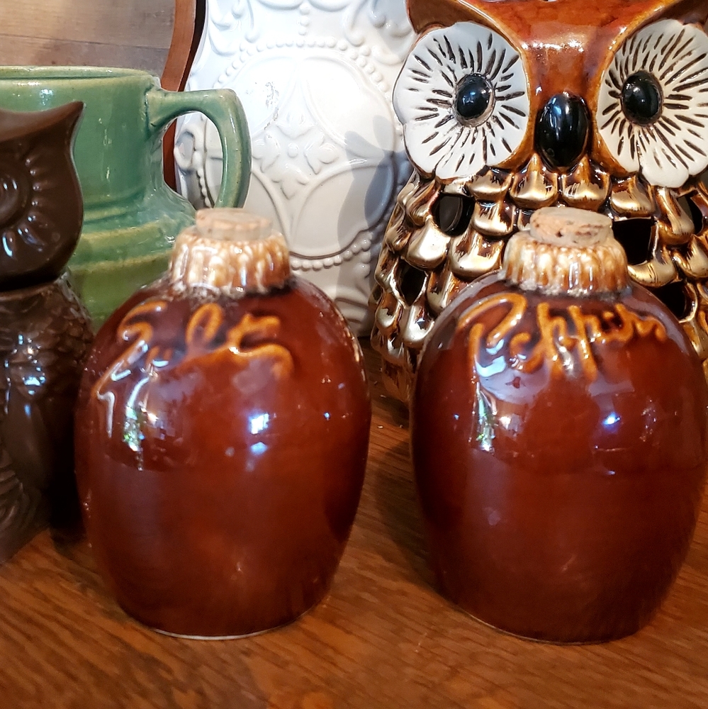 Vintage Hull Salt and Pepper Shakers Brown Drip Glaze